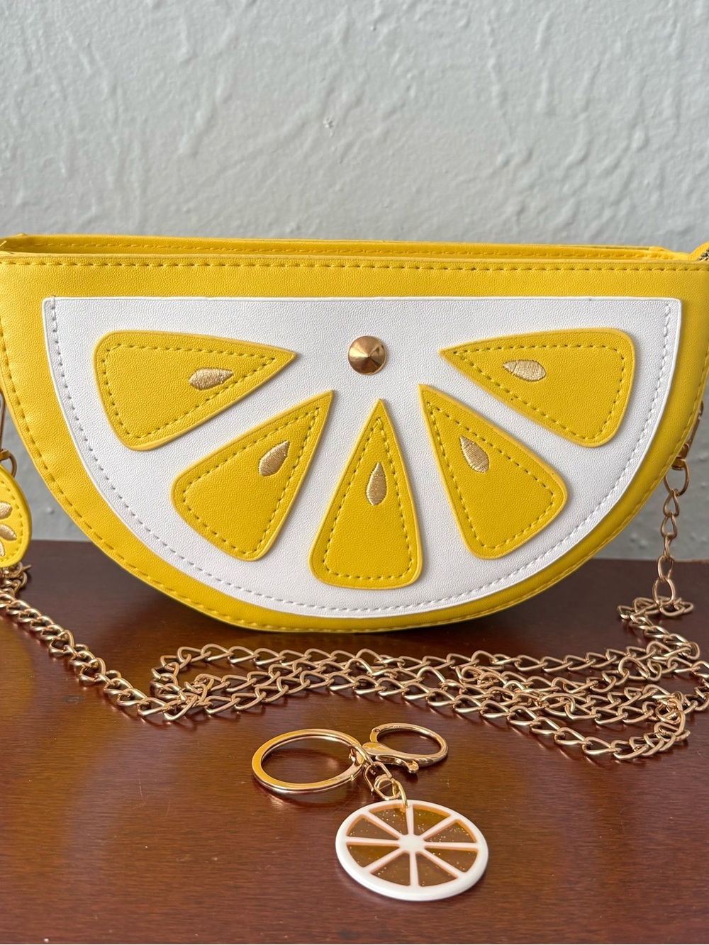 Yellow Lemon Slice Crossbody with FREE Lemon Slice Keychain/Purse Charm - Picture 2 of 10